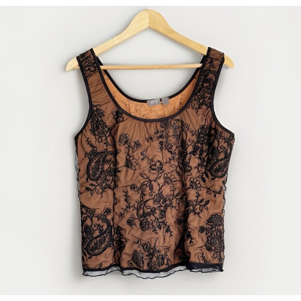 Vintage Cato Women’s XL Shimmer Black Sleeveless Top Whimsigoth Romantic